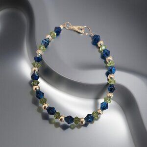 Blue, Green, and Silver Bracelet  7 inches new handmade item